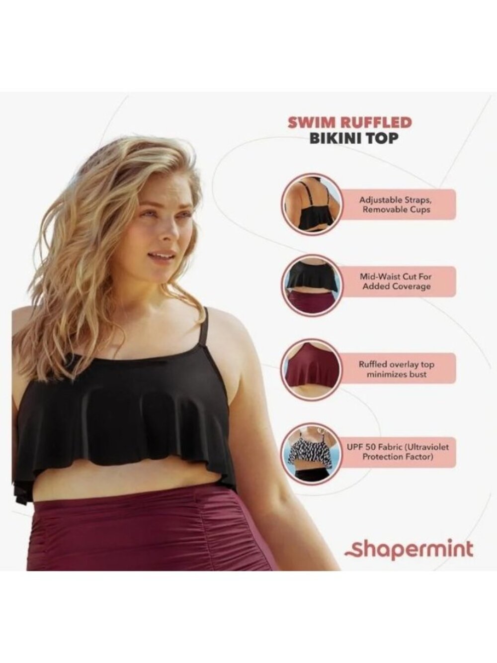 Shapermint Empetua Swim Ruffled Bikini Top XL - Picture 8 of 14
